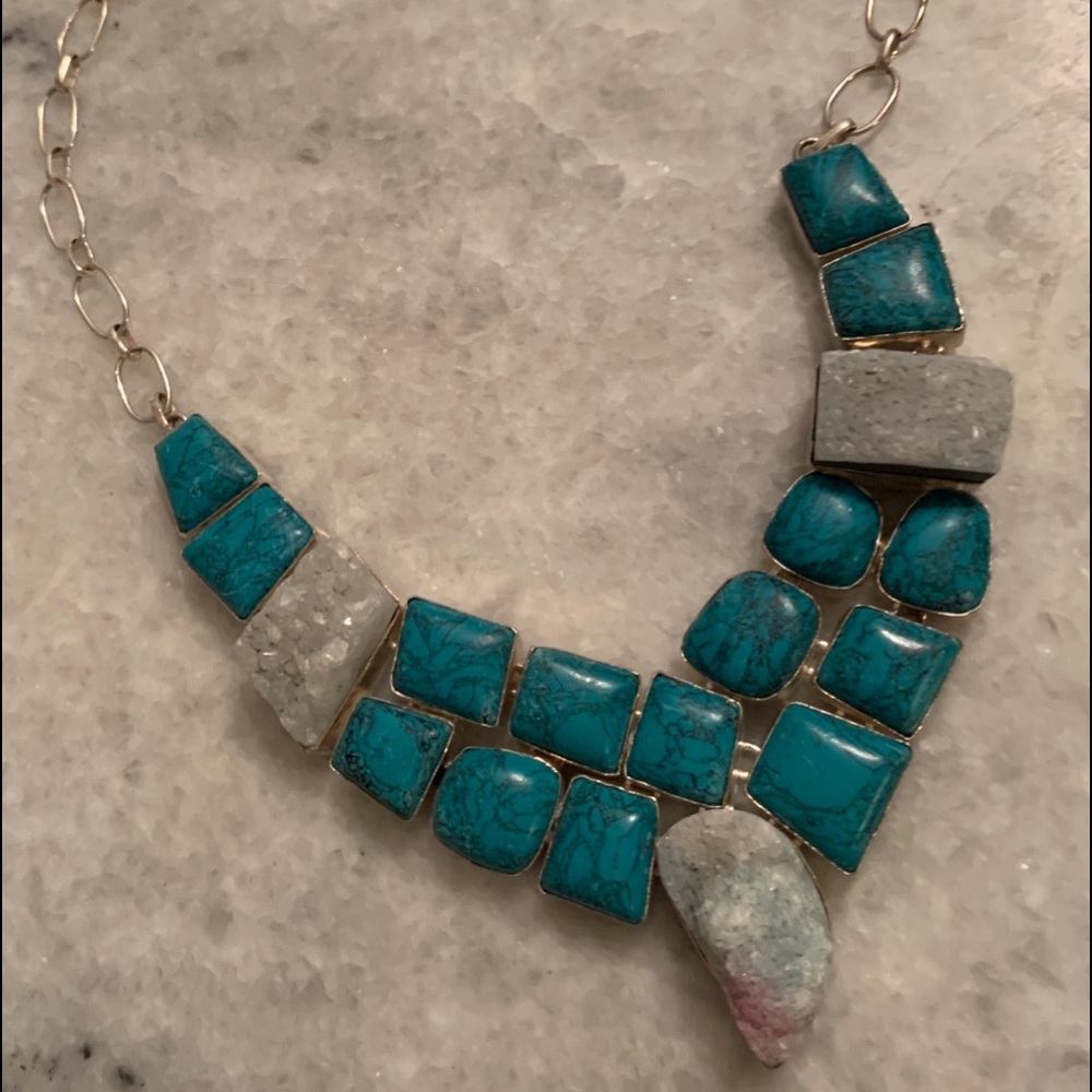 Druzy Turquoise Statement Necklace - image 1